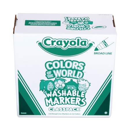 CRAYOLA Colors of the World Washable Markers Classpack, Broad Bullet Tip, Assorted Colors, PK240, 240PK 588228